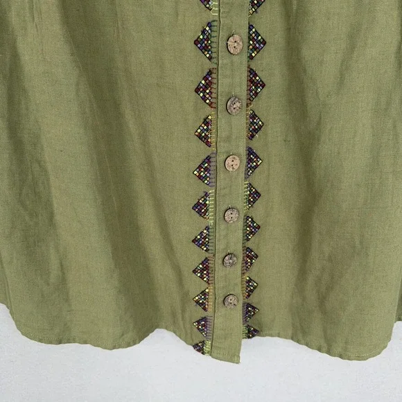 Maeve Skirt Womens 14 Green Embroidered Button A-Line Linen Blend Boho Fairy - Picture 4 of 15